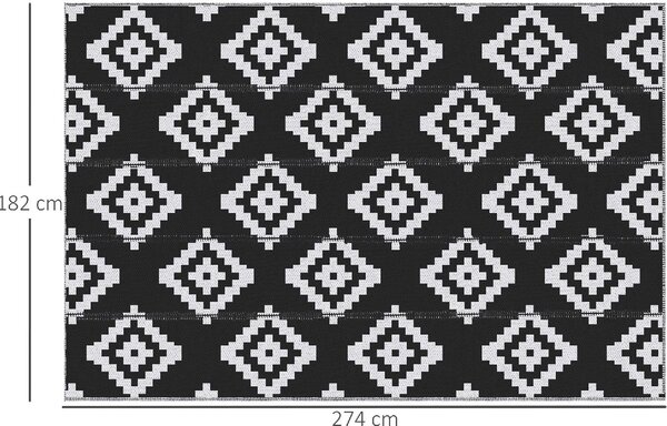 DecHome Tappeto da Esterno per Balcone e Terrazza Reversibile con Fantasia Geometrica 2.74x1.82 m colore Nero/Bianco - R367482