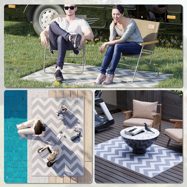 DecHome Tappeto da Esterno Reversibile con Fantasia Geometrica 121x182 cm colore Grigio/Bianco - R3470LG