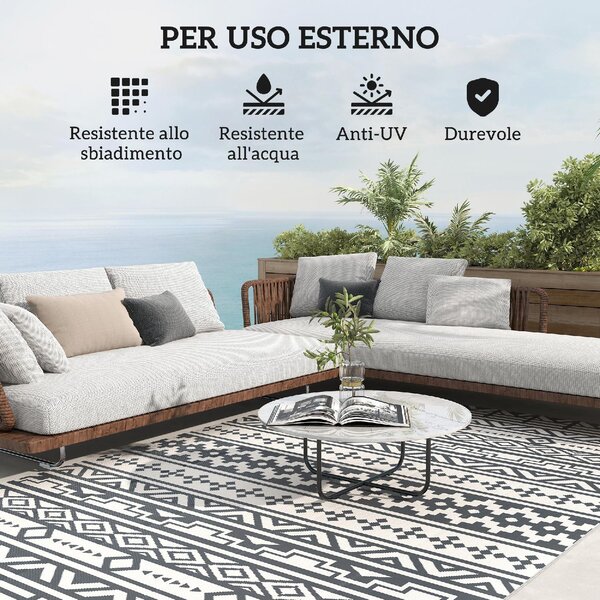 DecHome Tappeto da Esterno Reversibile con Motivo Geometrico e Borsa Inclusa 182x274 cm colore Grigio/Bianco - R3900CG