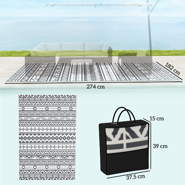 DecHome Tappeto da Esterno Reversibile con Motivo Geometrico e Borsa Inclusa 182x274 cm colore Grigio/Bianco - R3900CG