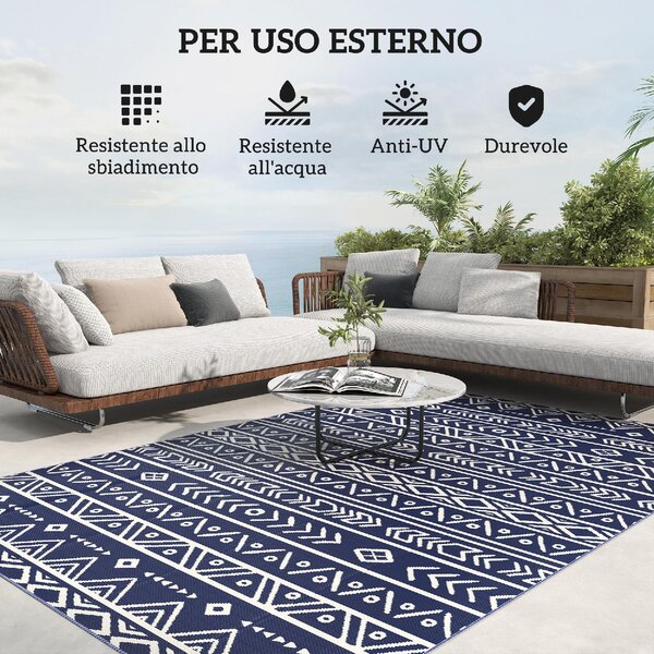 DecHome Tappeto da Esterno Reversibile Stile Geometrico con Borsa di Trasporto 182x274 cm colore Blu/Bianco - R4090BU