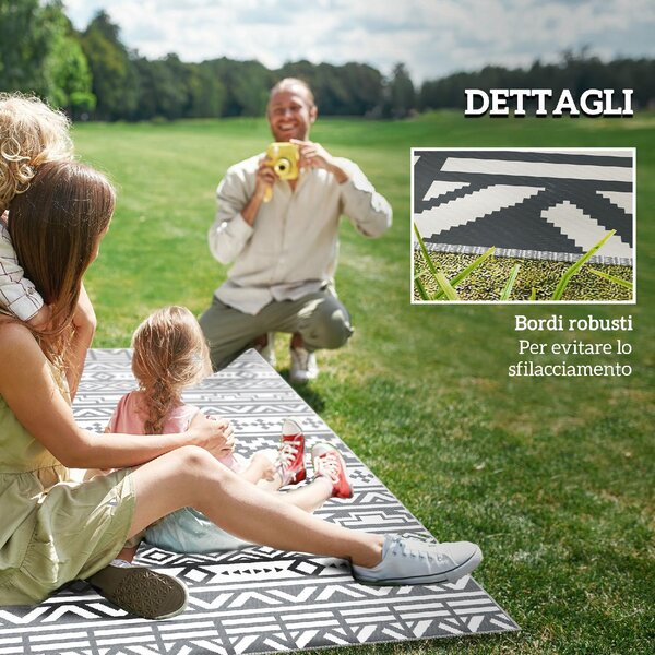 DecHome Tappeto da Esterno Reversibile con Motivo Geometrico e Borsa Inclusa 182x274 cm colore Grigio/Bianco - R3900CG
