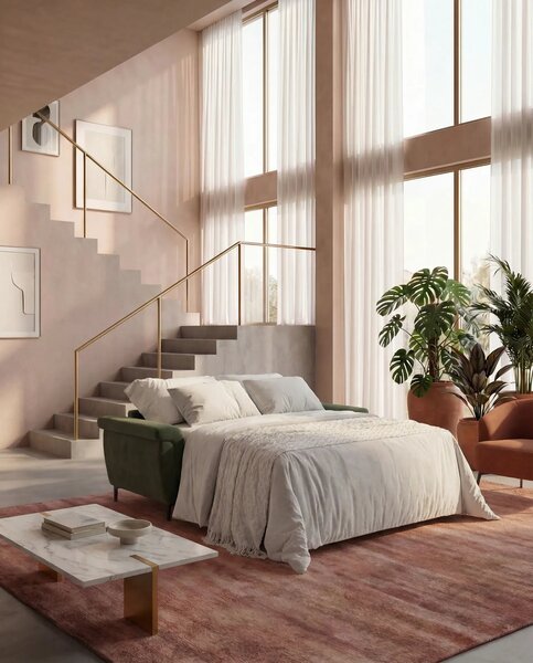 Capri divano letto di design con piedini alti - poggiatesta reclinabil