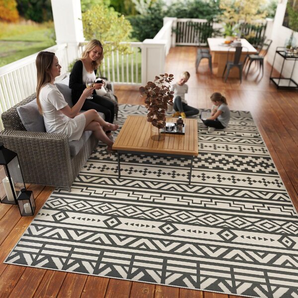 DecHome Tappeto da Esterno Reversibile con Motivo Geometrico e Borsa Inclusa 182x274 cm colore Grigio/Bianco - R3900CG