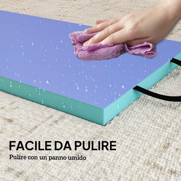 DecHome Tappeto Fitness Pieghevole e Imbottito con 2 Maniglie, in Plastica ed EPE, 180x60x5 cm, colore Verde/Viola - L6590MX