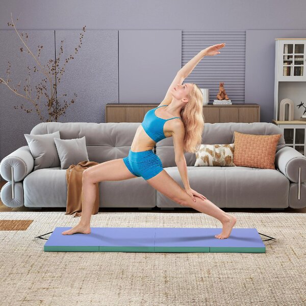 DecHome Tappeto Fitness Pieghevole e Imbottito con 2 Maniglie, in Plastica ed EPE, 180x60x5 cm, colore Verde/Viola - L6590MX