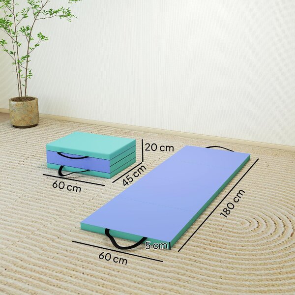 DecHome Tappeto Fitness Pieghevole e Imbottito con 2 Maniglie, in Plastica ed EPE, 180x60x5 cm, colore Verde/Viola - L6590MX
