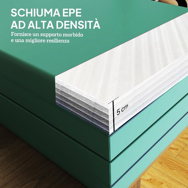DecHome Tappeto Fitness Pieghevole e Imbottito con 2 Maniglie, in Plastica ed EPE, 180x60x5 cm, colore Verde/Viola - L6590MX
