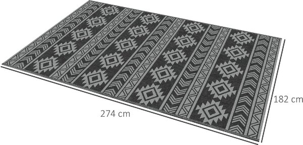 DecHome Tappeto Moderno per Esterni Nero e Grigio in PP con Design Reversibile e Pieghevole 182x274 cm
