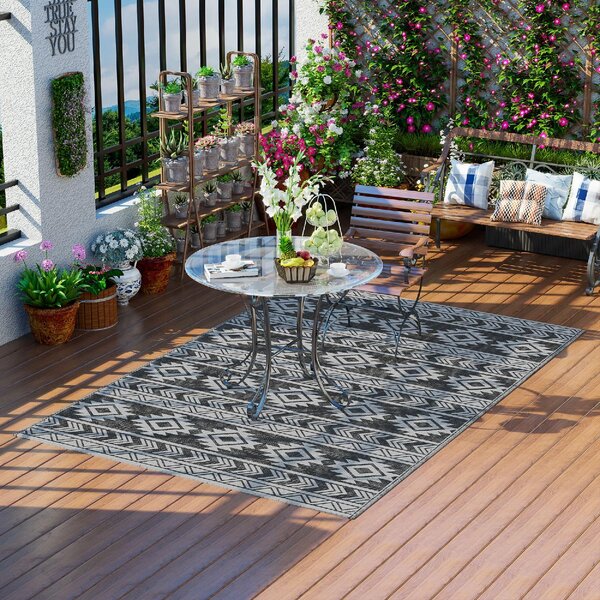 DecHome Tappeto Moderno per Esterni Nero e Grigio in PP con Design Reversibile e Pieghevole 182x274 cm