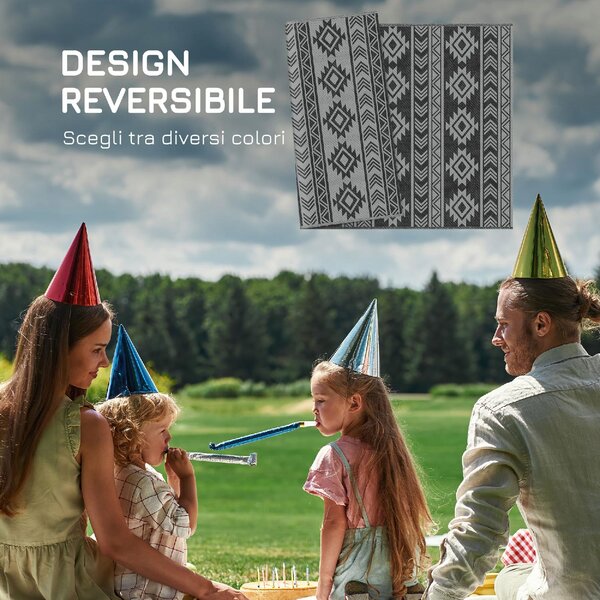 DecHome Tappeto Moderno per Esterni Nero e Grigio in PP con Design Reversibile e Pieghevole 182x274 cm