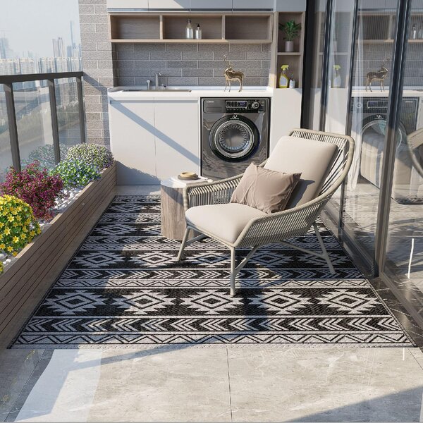 DecHome Tappeto Moderno per Esterni Nero e Grigio in PP con Design Reversibile e Pieghevole 182x274 cm