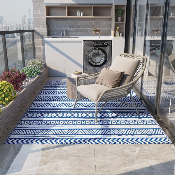 DecHome Tappeto per Esterno 182x274 cm Pieghevole e Reversibile in Polipropilene colore Blu e Bianco - A3040DBAO86