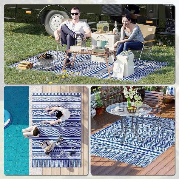 DecHome Tappeto per Esterno 182x274 cm Pieghevole e Reversibile in Polipropilene colore Blu e Bianco - A3040DBAO86