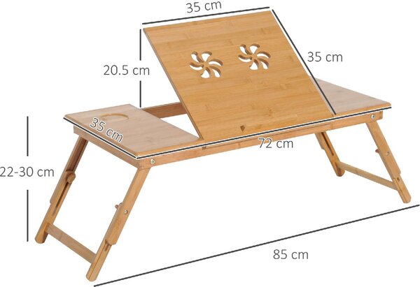 DecHome Tavolino da Letto per PC Pieghevole e Inclinabile con Cassetto 72x35x22-30 cm colore Legno - A311004AO96