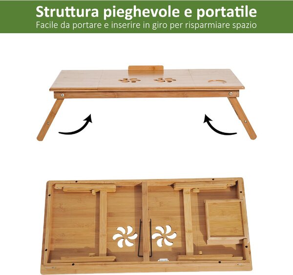 DecHome Tavolino da Letto per PC Pieghevole e Inclinabile con Cassetto 72x35x22-30 cm colore Legno - A311004AO96