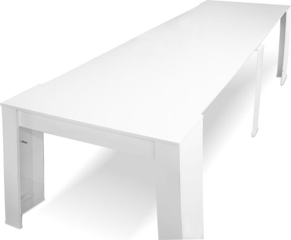DecHome Tavolo Consolle Allungabile 3 metri Ingresso Design Moderno con Allunghe Interne Dimensioni 50-300x90x76 cm colore Bianco Effetto Lucido