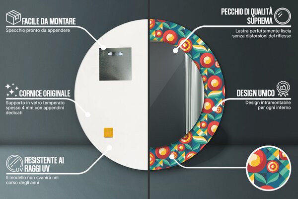 Specchio rotondo stampato Frutta e foglie geometriche fi 50 cm