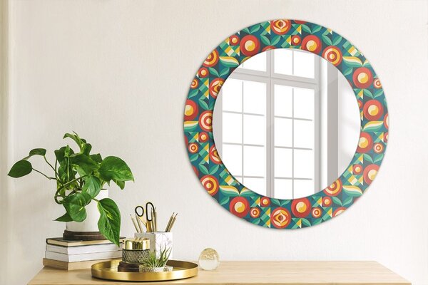 Specchio rotondo stampato Frutta e foglie geometriche fi 50 cm
