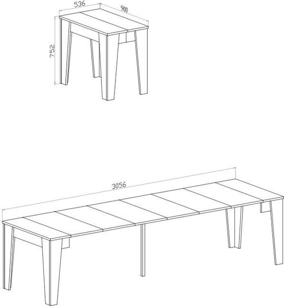 DecHome Tavolo Consolle Allungabile 3 metri Ingresso Design Moderno con 6 Allunghe Dimensioni 53.6-305.6x90x75.2 cm colore Nero Effetto Cemento