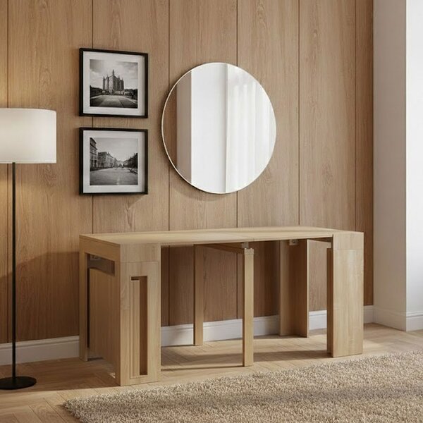 DecHome Tavolo Consolle Allungabile 3 metri Ingresso Design Moderno 45/96/147/198/249/300 X 90 cm colore Rovere Chiaro
