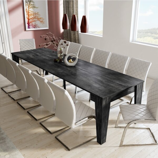 DecHome Tavolo Consolle Allungabile 3 metri Ingresso Design Moderno con 6 Allunghe Dimensioni 53.6-305.6x90x75.2 cm colore Nero Effetto Cemento