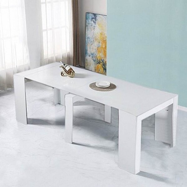DecHome Tavolo Consolle Allungabile 3 metri Ingresso Design Moderno con Allunghe Interne Dimensioni 50-300x90x76 cm colore Bianco Effetto Lucido