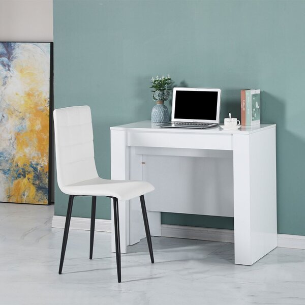 DecHome Tavolo Consolle Allungabile 3 metri Ingresso Design Moderno con Allunghe Interne Dimensioni 50-300x90x76 cm colore Bianco Effetto Lucido