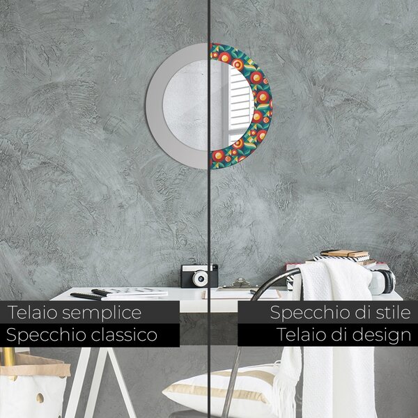 Specchio rotondo stampato Frutta e foglie geometriche fi 50 cm