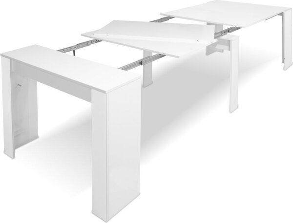 DecHome Tavolo Consolle Allungabile 3 metri Ingresso Design Moderno con Allunghe Interne Dimensioni 50-300x90x76 cm colore Bianco Effetto Lucido