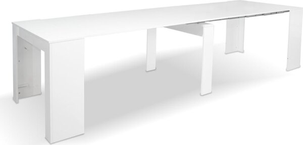 DecHome Tavolo Consolle Allungabile 3 metri Ingresso Design Moderno con Allunghe Interne Dimensioni 50-300x90x76 cm colore Bianco Effetto Lucido