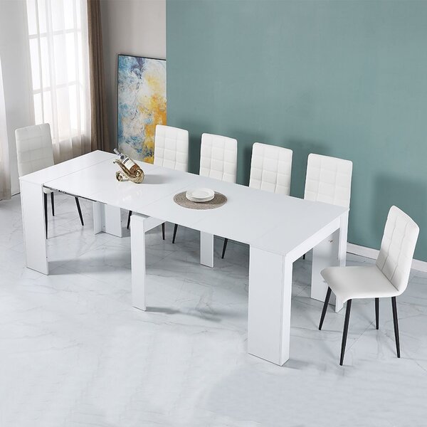 DecHome Tavolo Consolle Allungabile 3 metri Ingresso Design Moderno con Allunghe Interne Dimensioni 50-300x90x76 cm colore Bianco Effetto Lucido