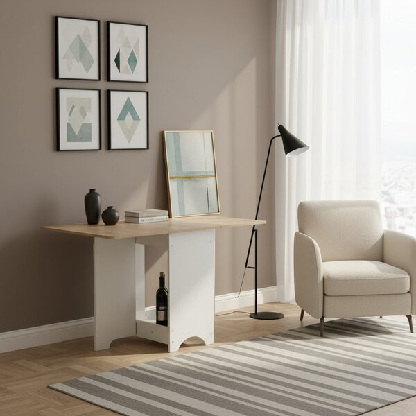 DecHome Tavolo Consolle Allungabile Ingresso Design Moderno a Ribalta Dimensioni 118x80x72 colore Bianco Legno