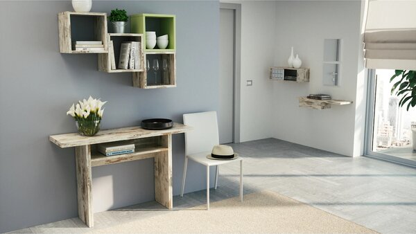 Terraneo Tavolo Consolle Allungabile Ingresso in Legno Riciclato 120x35/70x75h cm Effetto Vintage