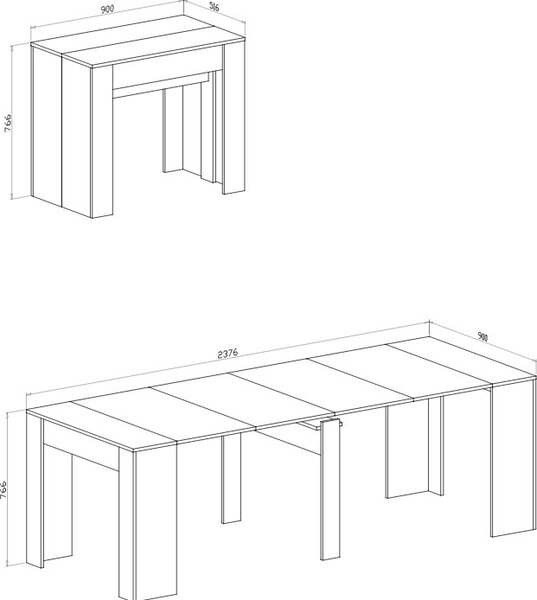 DecHome Tavolo Consolle Allungabile Ingresso Design Moderno con 4 Allunghe Dimensioni 90-237,5x51,6x76,6 cm colore Ossido
