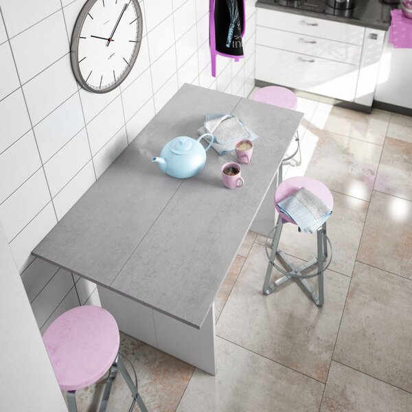 FORES HABITAT Tavolo Consolle Allungabile Ingresso Design Moderno in Legno 120x35/70xh75 cm colore Bianco / Cemento