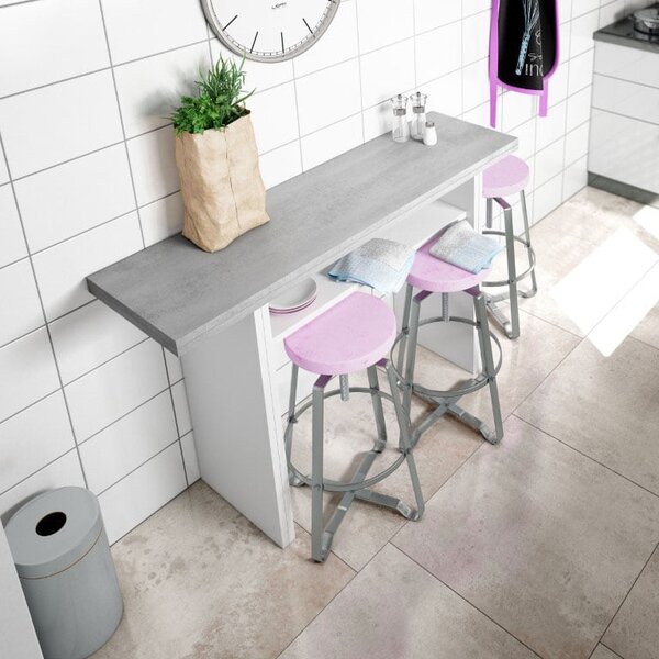 FORES HABITAT Tavolo Consolle Allungabile Ingresso Design Moderno in Legno 120x35/70xh75 cm colore Bianco / Cemento