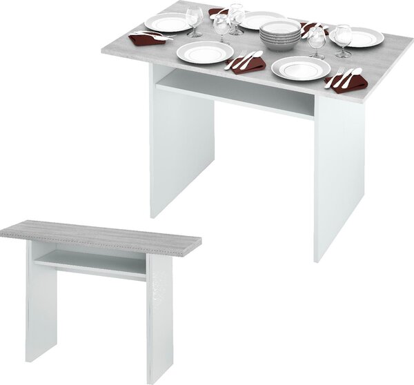 FORES HABITAT Tavolo Consolle Allungabile Ingresso Design Moderno in Legno 120x35/70xh75 cm colore Bianco / Cemento