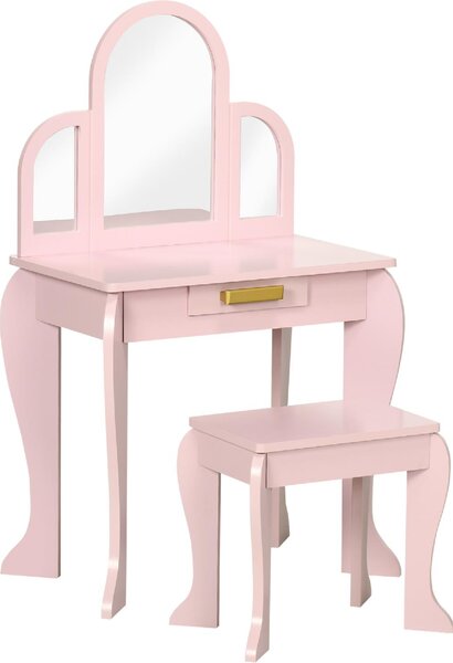 DecHome Tavolo per Trucco per Bambine 3-6 Anni con Sgabello Cassetti e Specchio Coordinato in Acrilico Rosa