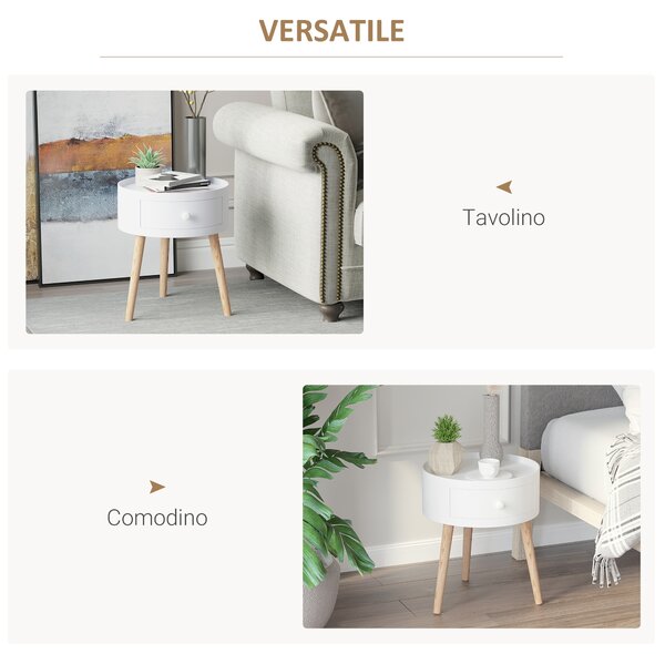 HOMCOM Tavolino da Salotto Moderno in Legno, Tavolino Rotondo con Cassetto, Tavolino da Caffè per Soggiorno e Camera, Bianco|Aosom