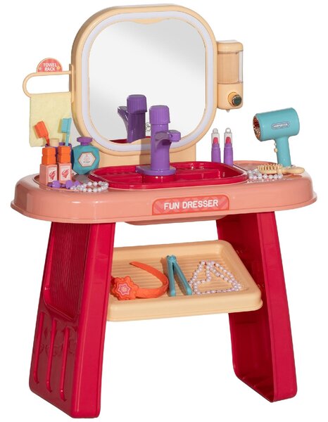 DecHome Tavolo Toeletta per Bambine 3-6 Anni con Specchio in Acrilico e Rubinetto in PP e GPPS 55x29x71 cm colore Rosa