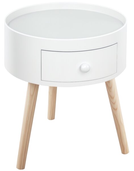 HOMCOM Tavolino da Salotto Moderno in Legno, Tavolino Rotondo con Cassetto, Tavolino da Caffè per Soggiorno e Camera, Bianco|Aosom