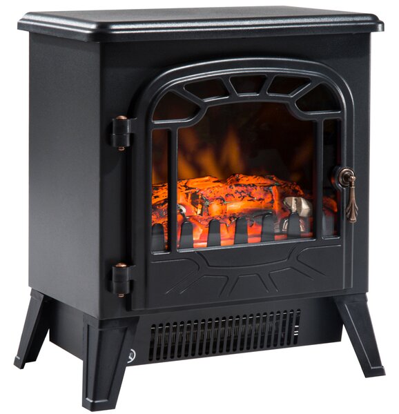 HOMCOM Camino Elettrico con Effetto Fiamma Regolabile Potenza 900W/1800W, 36 x 25.5 x 41.5cm, Nero|Aosom