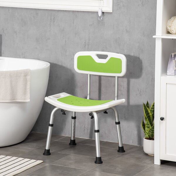 HOMCOM Sedia per Doccia in Alluminio ed EVA con Altezza Regolabile su 6 Livelli e Schienale Ricurvo, 51.5x49.5x68.5-81 cm, Verde e Bianco|Aosom