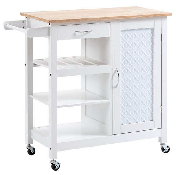 HOMCOM Carrello da Cucina a 4 Ruote con 1 Cassetto, 1 Armadietto, 1 Ripiano Aperto a 3 Livelli e 1 Portasciugamani 92x40x84 cm, Bianco|Aosom