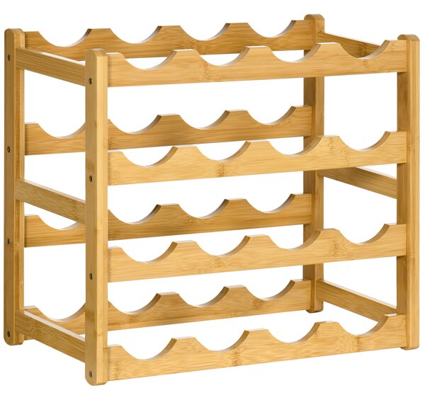 HOMCOM Scaffale Portabottiglie Vino a 4 Livelli per 16 Bottiglie in Legno di Bambù, 43x23.5x38cm|Aosom
