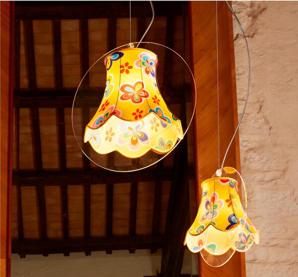 Lampadario a sospensione STELLA BIG in cristallo acrilico Diametro 50xh46 cm paralume realizzato in ?lo metallico rivestito di tessuto in cotone colore Bianco Pois