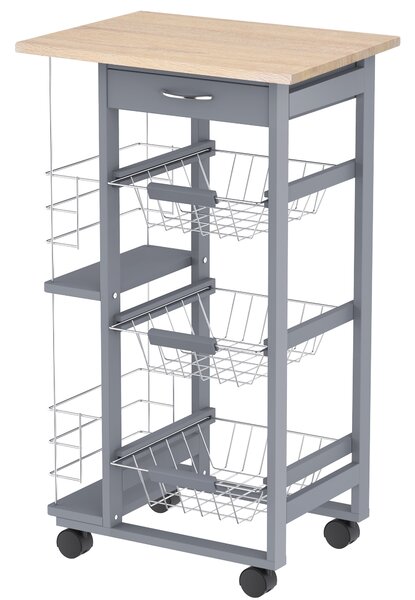 HOMCOM Carrello da Cucina Portafrutta con Ruote Cassetti Estraibili e 2 Portabottiglie, in Legno di Pino e Metallo, 47x37x83cm, bianca|Aosom Italy