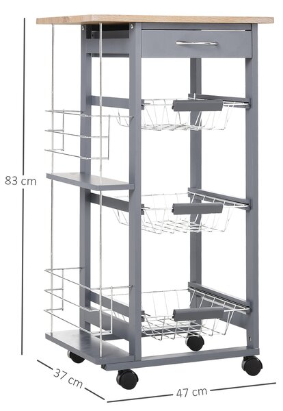 HOMCOM Carrello da Cucina Portafrutta con Ruote Cassetti Estraibili e 2 Portabottiglie, in Legno di Pino e Metallo, 47x37x83cm, bianca|Aosom Italy