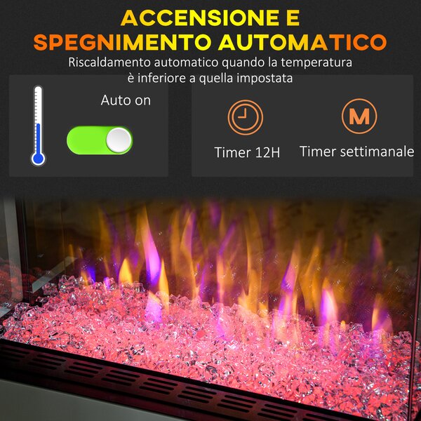 HOMCOM Caminetto Elettrico a 10 Colori con Spegnimento Automatico e Timer da 12h, 61x28x66.5 cm, Bianco|Aosom